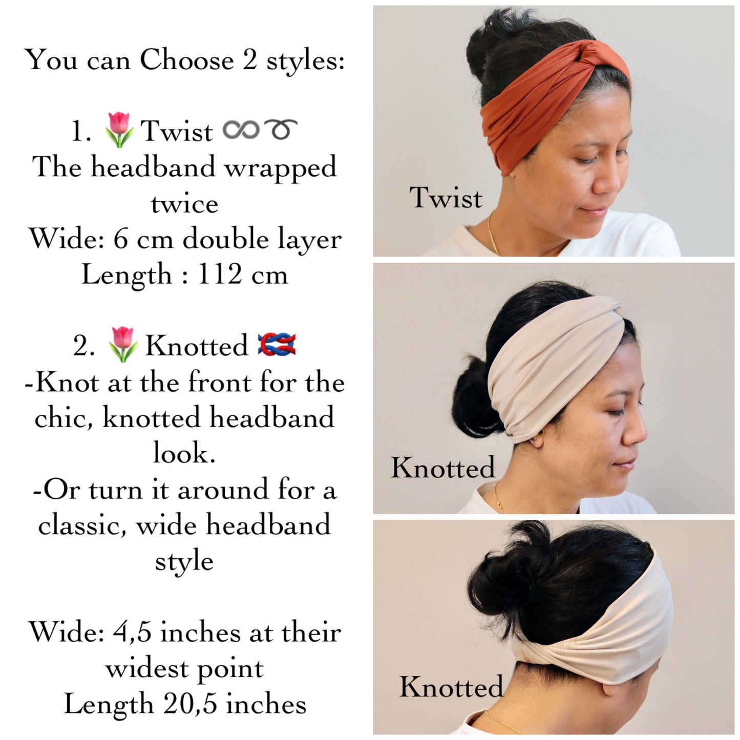Two styles of headbands shown with text describing each style.