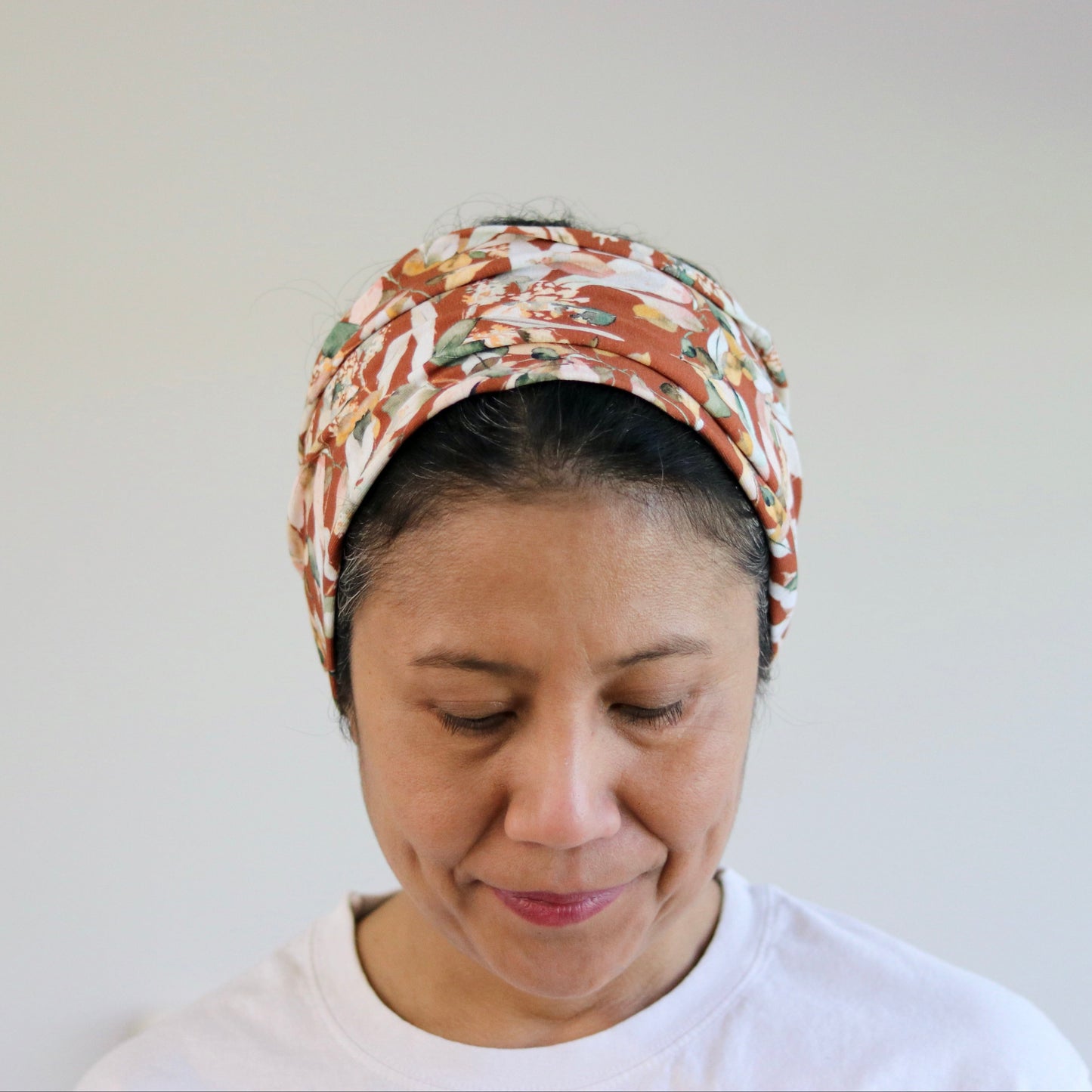 Wide Jersey Cotton Headband - Earthy Leafs Print