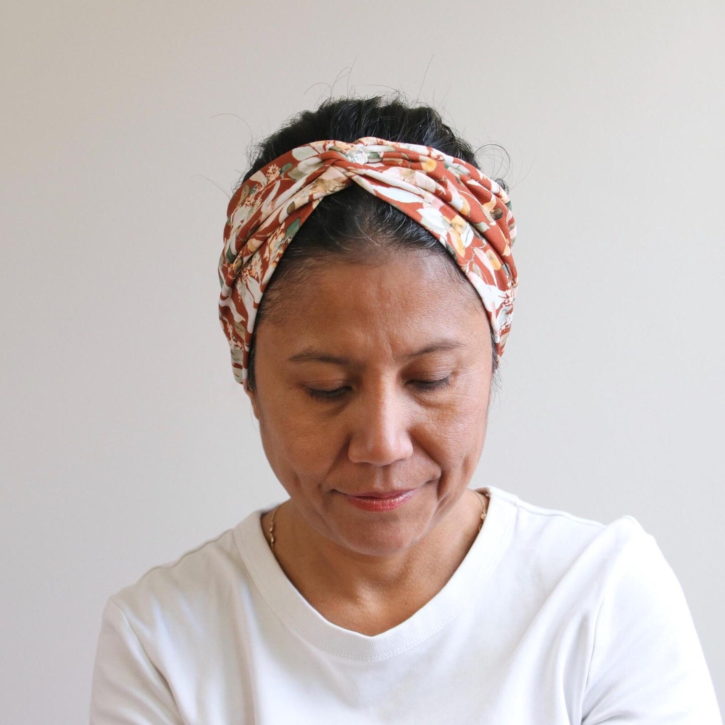 Knot Front Headband - Earthy Leafs Print