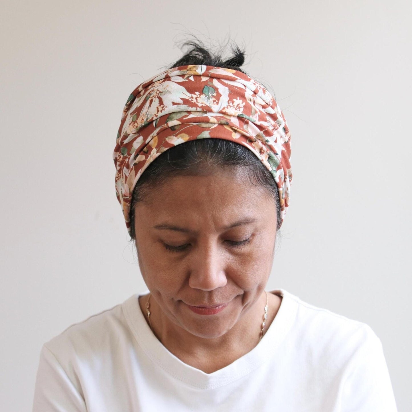 Wide Jersey Cotton Headband - Earthy Leafs Print