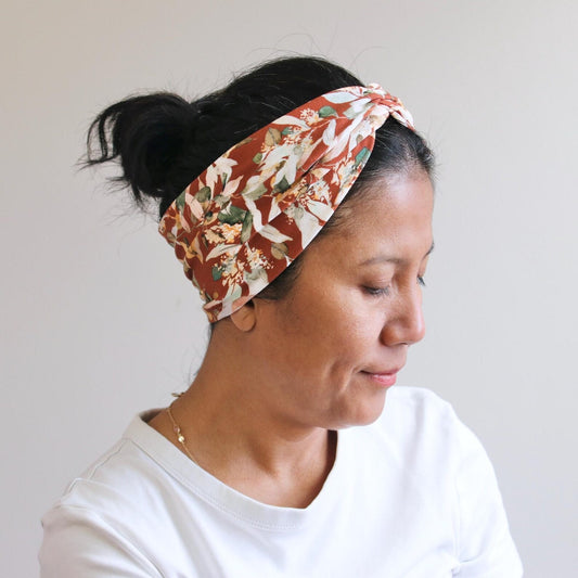 Knot Front Headband - Earthy Leafs Print