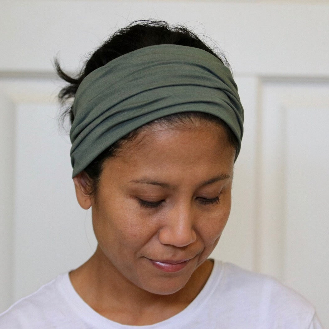 Jersey Cotton Wide Headband - Olive Green