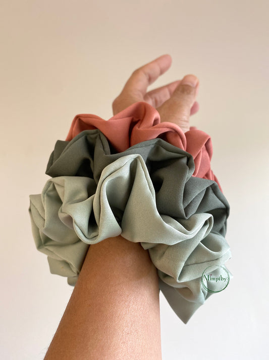 Silk scrunchies - Eucalyptus- green