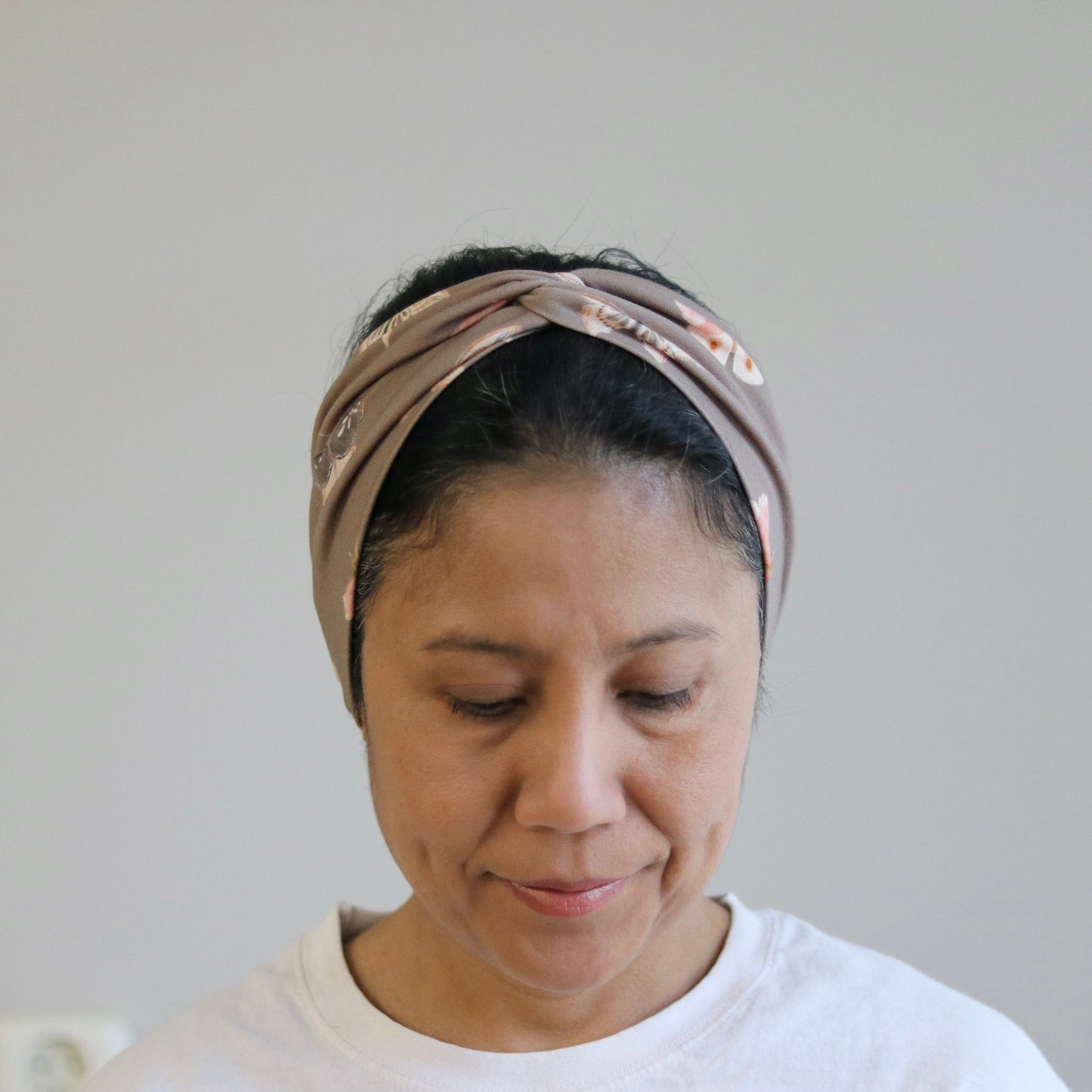 Organic Knot Front Headband - Butterfly Taupe Print
