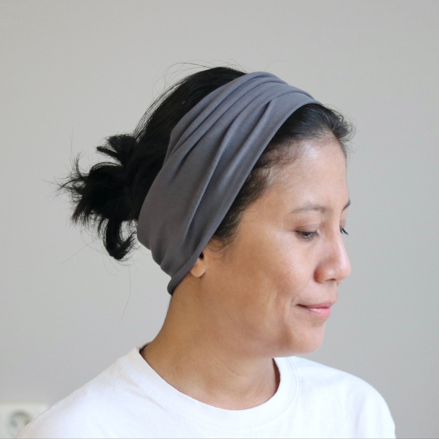 Wide Jersey Cotton Headband - Dark- grey - Color Options