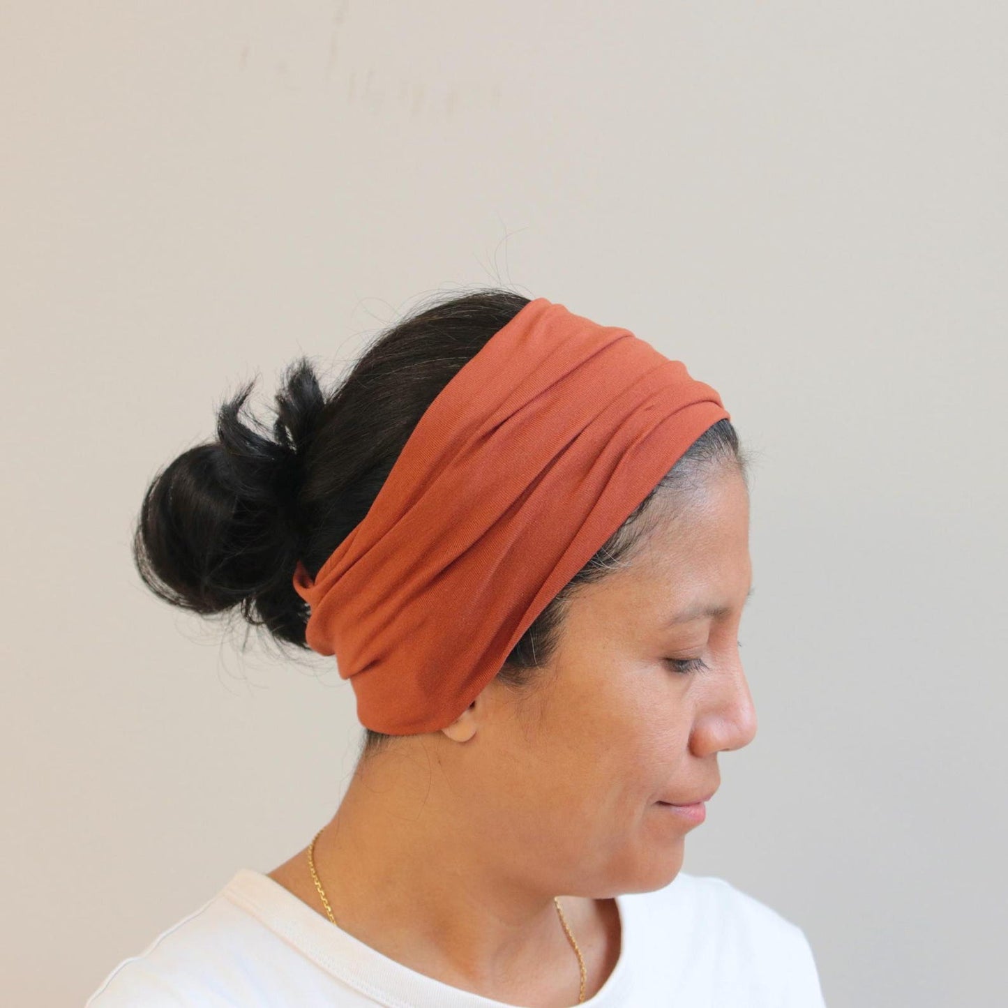 Jersey Cotton Wide Headband - Terracotta