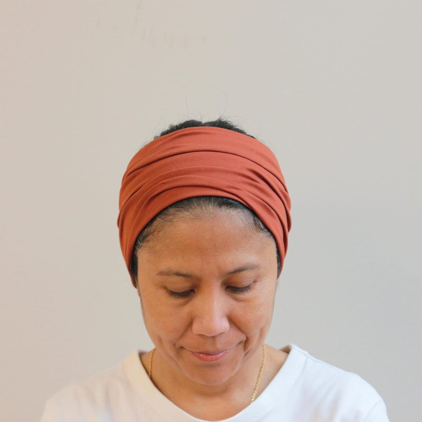 Jersey Cotton Wide Headband - Terracotta