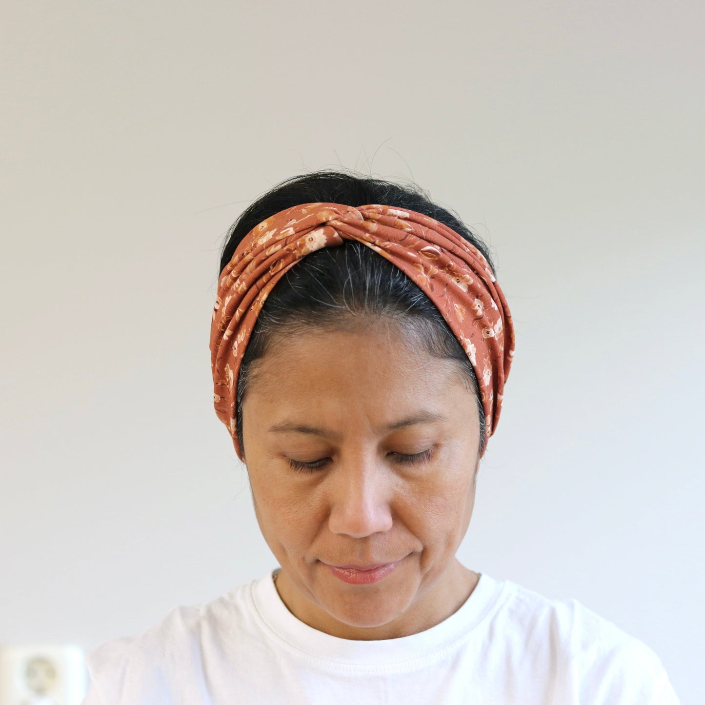 Knot Front Headband - Floral Earthy Terracotta