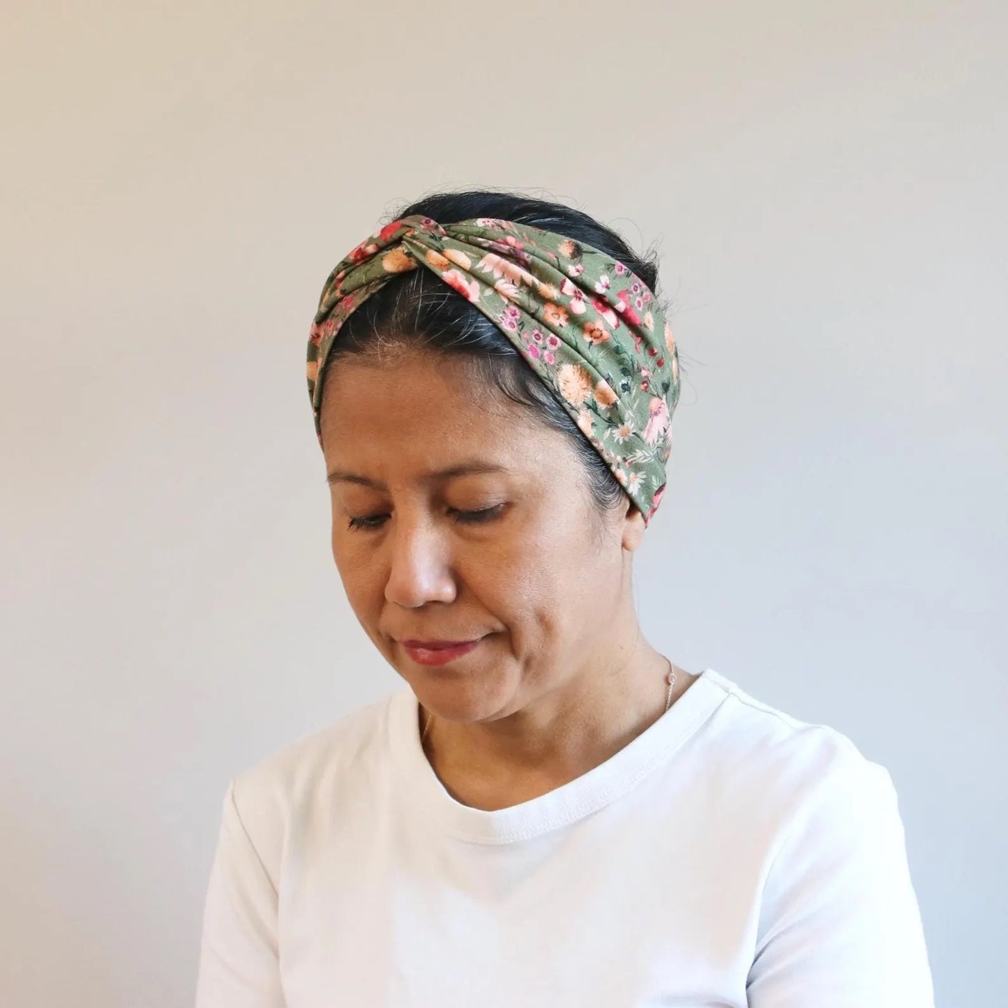 Knot Front Headband - Floral Earthy Green