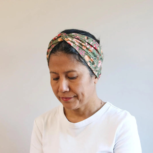 Knot Front Headband - Floral Earthy Green