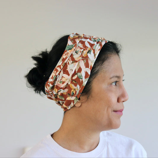 Wide Jersey Cotton Headband - Earthy Leafs Print