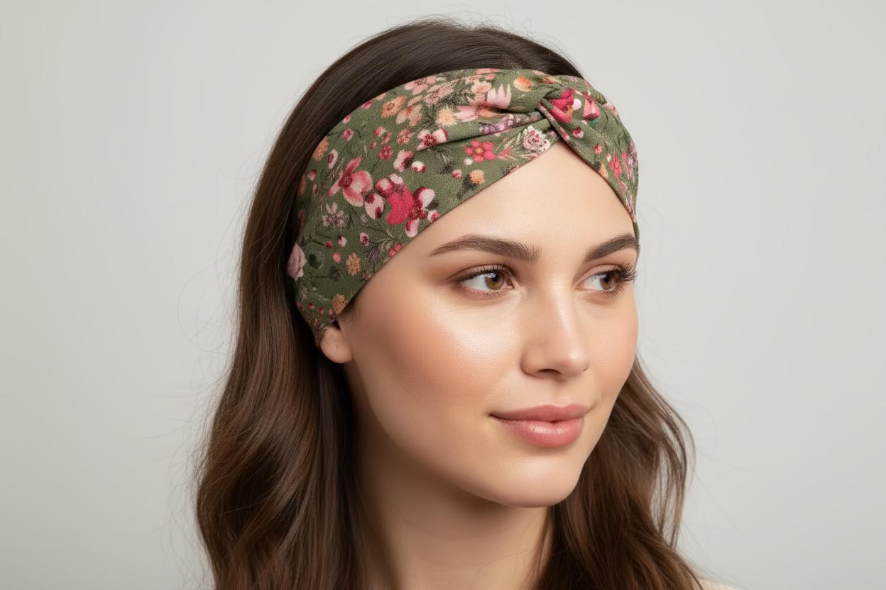 Knot Front Headband - Floral Earthy Green