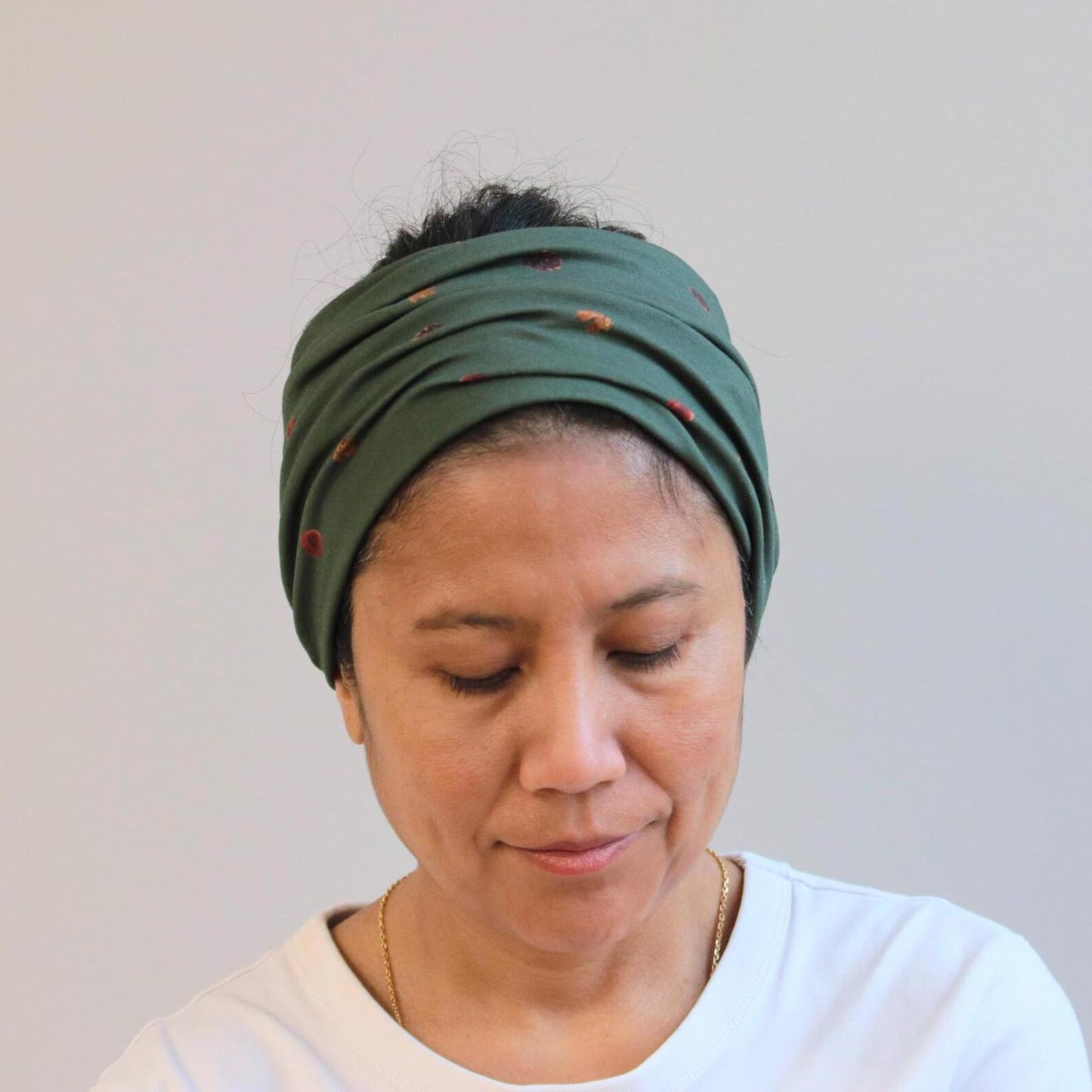 Jersey Cotton Wide Headband - Green with Print