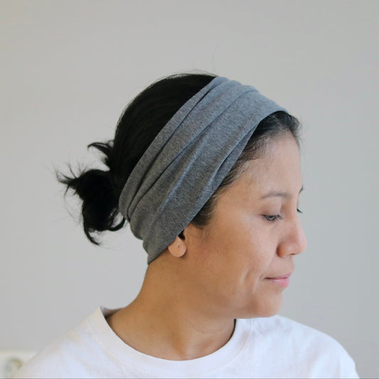 Jersey Cotton Wide Headband - Grey- melange - Color Options