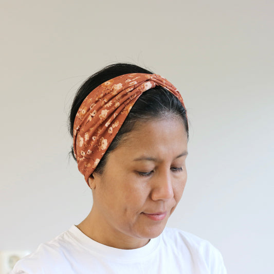 Knot Front Headband - Floral Earthy Terracotta