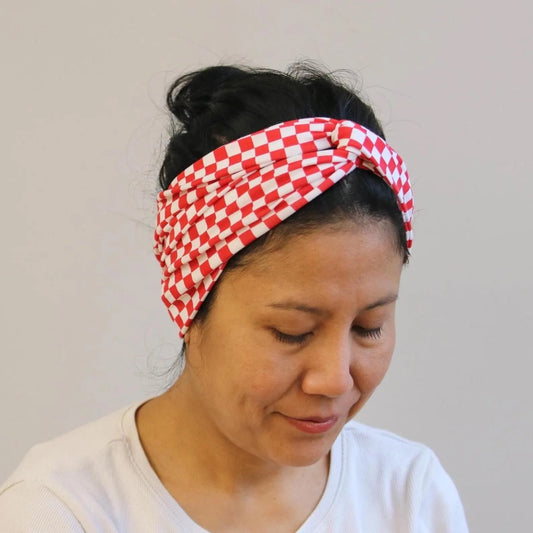 Twisted/ Knotted Headbands -  Red Check