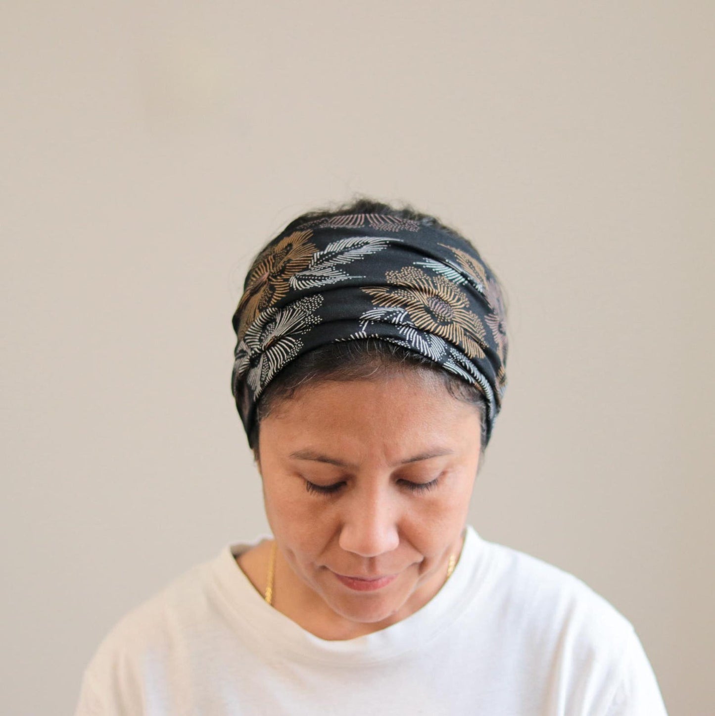 Viscose Wide Headband - Black Floral