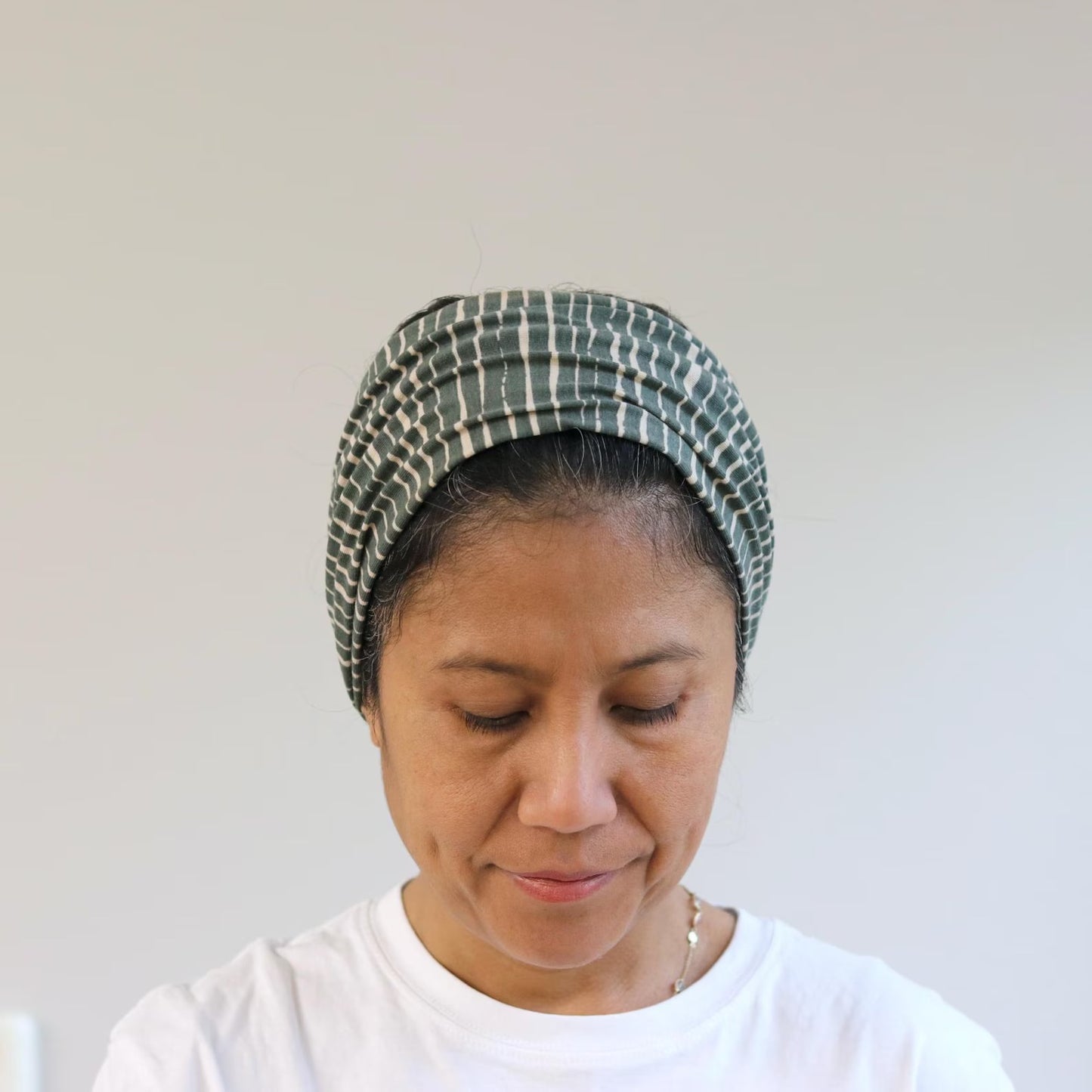 Organic Wide Headband - Stripes Khaki Green