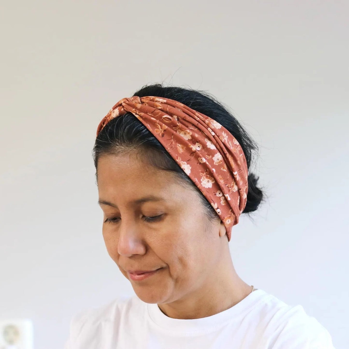 Knot Front Headband - Floral Earthy Terracotta