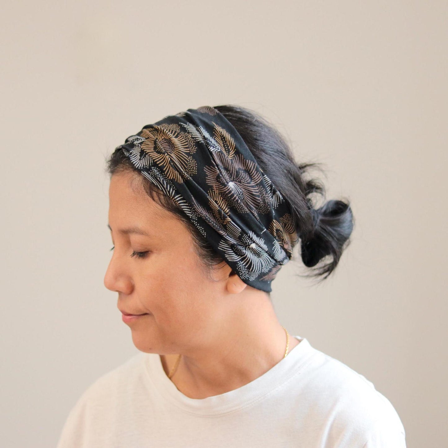 Viscose Wide Headband - Black Floral
