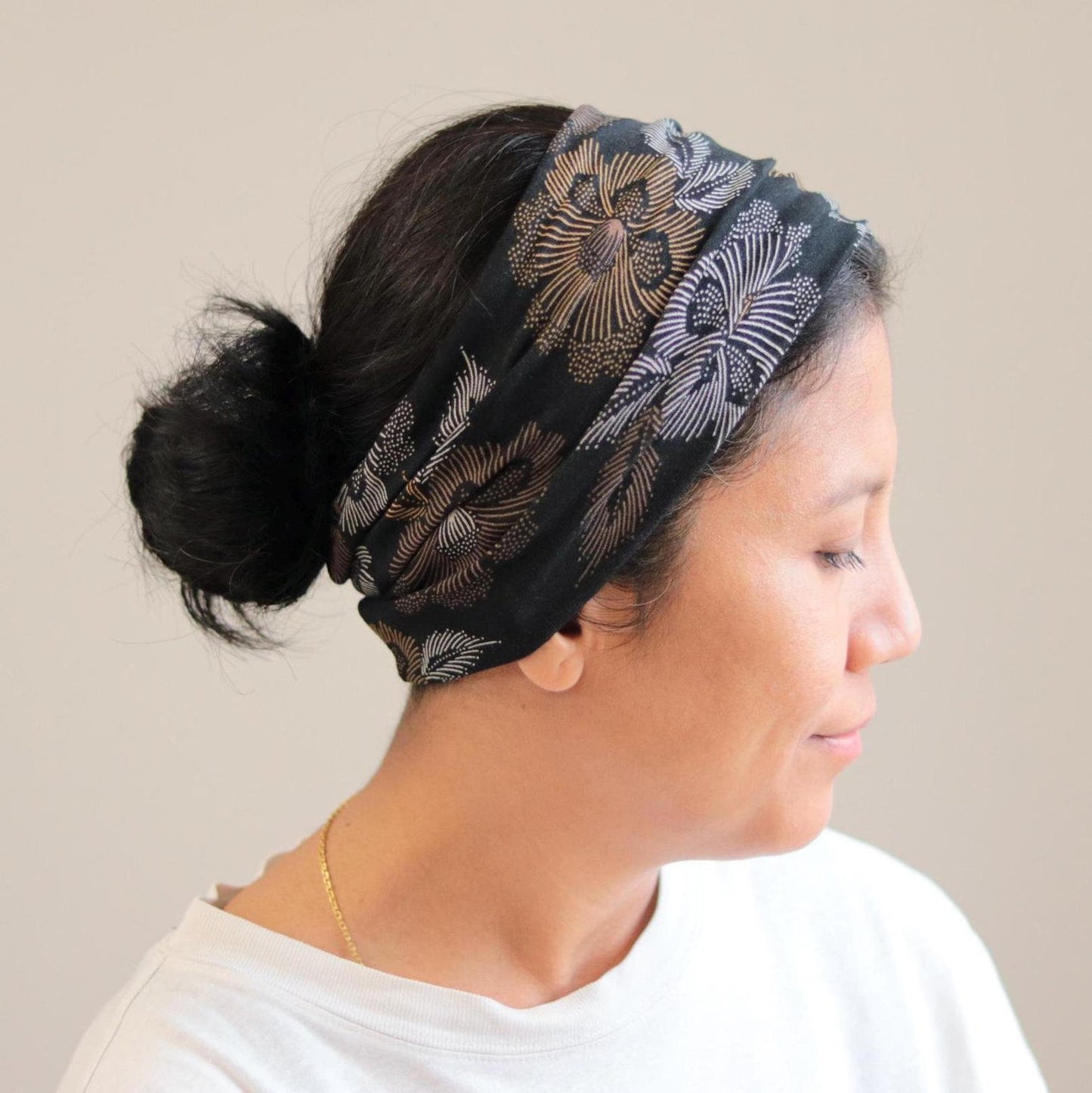 Viscose Wide Headband - Black Floral