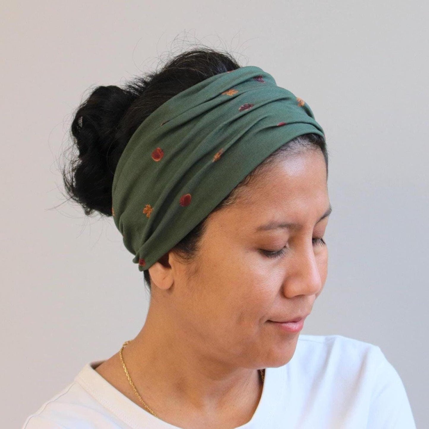 Jersey Cotton Wide Headband - Green with Print