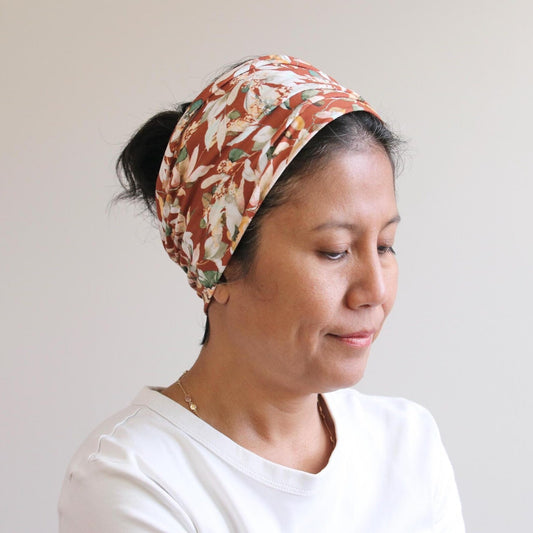 Wide Jersey Cotton Headband - Earthy Leafs Print