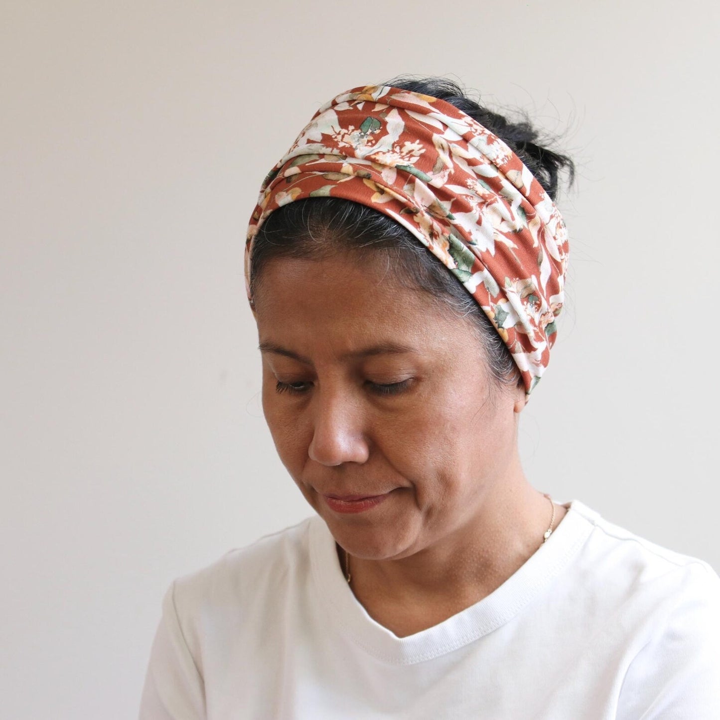 Wide Jersey Cotton Headband - Earthy Leafs Print